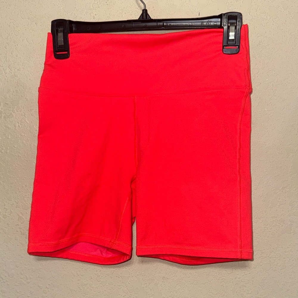 Fabletics Neon Coral High-Rise Bike Shorts